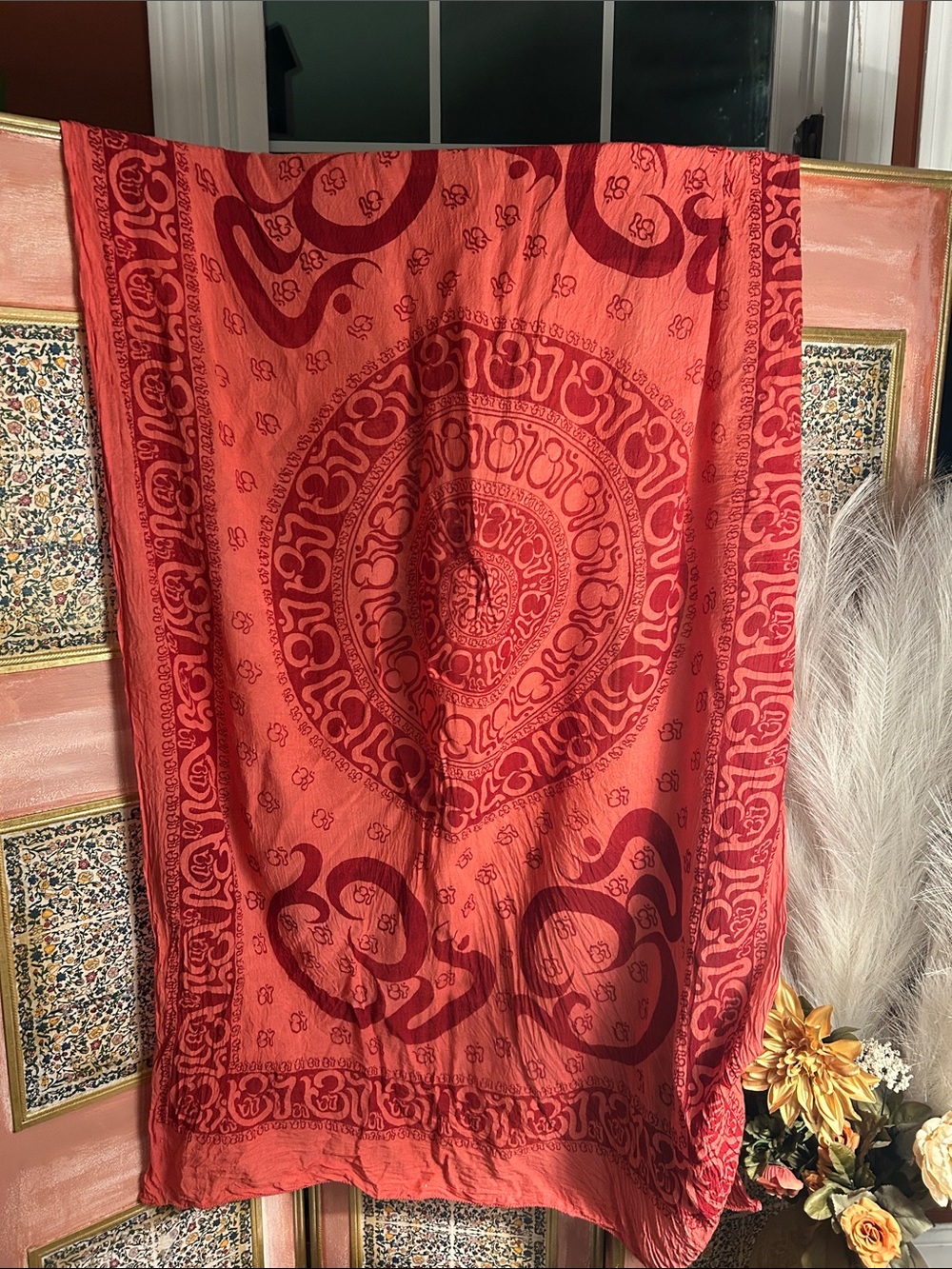 Red salmon Printed Bohemian om scarf
